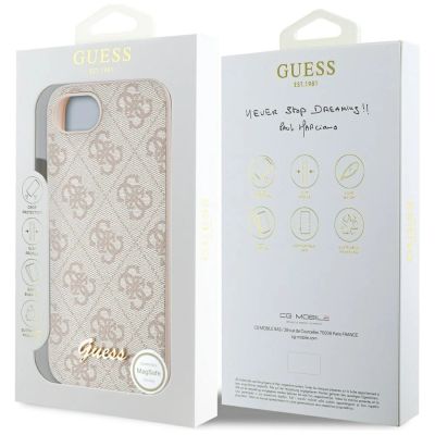 8. Guess 4G Script Logo MagSafe iPhone 16e Hülle - Rosa