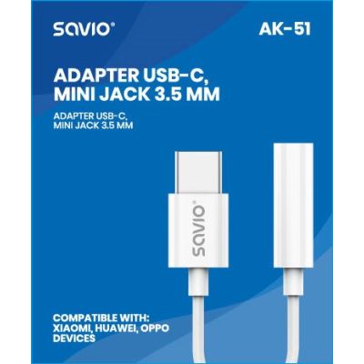 2. SAVIO Adapter USB-C - Mini-Klinkenstecker 3,5 mm (F) AK-51
