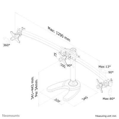 6. Neomounts FPMA-D700DD3 Monitorhalterung/Ständer 68,6 cm (27") Schwarz Schreibtisch