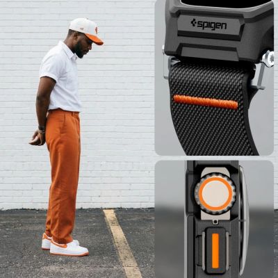 6. Spigen Lite Fit Pro Armband + Displayschutzfolie aus gehärtetem Glas für Apple Watch Ultra 49 mm – Schwarz