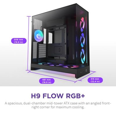 12. NZXT H9 FLOW RGB+ MIDI-TOWER-CASE MIT FENSTER, SCHWARZ