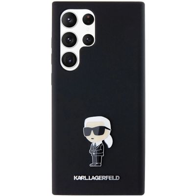 3. Karl Lagerfeld Silikon Ikonik Metal Pin Hülle für Samsung Galaxy S23 Ultra – Schwarz