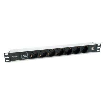 Equip 333315 PDU Stromverteilungseinheit 7 x Netzwerkdosen 1U Schwarz, Silber