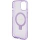 7. Guess Ring Stand Script Glitter MagSafe Hülle für iPhone 15 Plus / 14 Plus – Lila