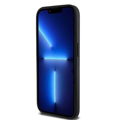 5. DKNY Leder-MagSafe-Hülle mit kariertem Monomuster für iPhone 15 Pro Max – Schwarz