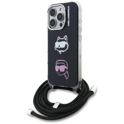 Karl Lagerfeld IML Crossbody Karl&Choupette Head Case für iPhone 16 Pro - Schwarz