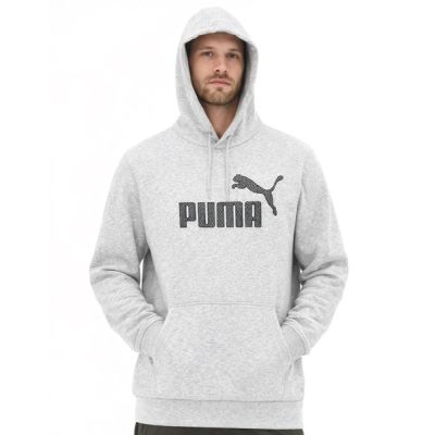 Grauer, modischer Sport-Hoodie von Puma aus Baumwolle mit Kängurumuster für Herren