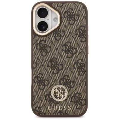 3. Guess 4G Strass Logo & Big Strap Metal Buttons MagSafe Case für iPhone 17 - Braun