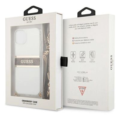 8. Guess GUHCP13SKC4GBGO iPhone 13 mini 5.4" Transparente Hardcase 4G Brown Strap Gold Chain