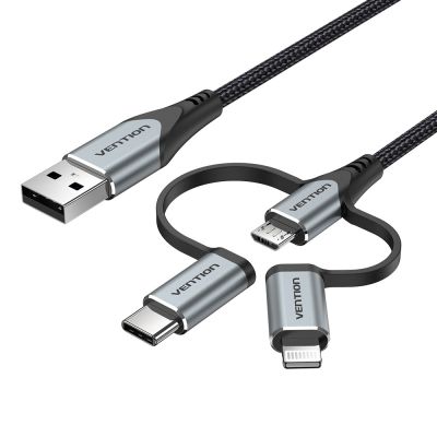 4. Vention USB-A 3-in-1 Micro-B USB-C Lightning-Kabel 1 m Grau
