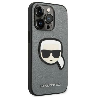 4. Karl Lagerfeld Saffiano Karl's Head Patch Case für iPhone 14 Pro - Silber