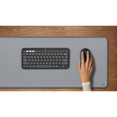8. Logitech 920-012203 Tastatur und Maus inklusive, universell, kabellos (RF) + Bluetooth, QWERTZ-Tastatur, deutsches Graphit-Design