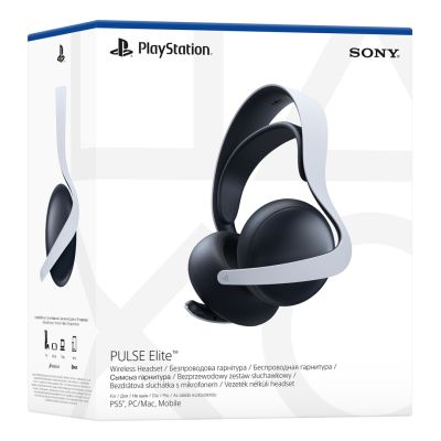 5. Sony PULSE Elite Kabelgebundenes & Kabelloses Bluetooth-Gaming-Headset mit Kopfbügel und Ladestation, Schwarz, Weiß