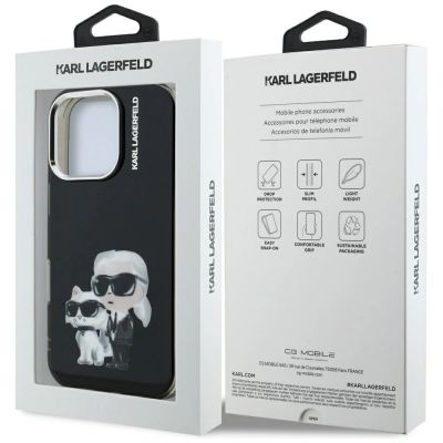8. Karl Lagerfeld IML Aquarelle Karl & Choupette & Logo iPhone 16 Pro Hülle Schwarz