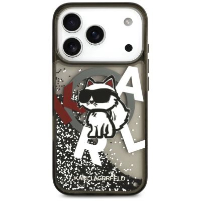 3. Karl Lagerfeld Liquid Glitter Choupette Logo MagSafe Hülle für iPhone 17 Pro - Schwarz