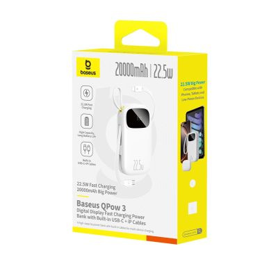 4. Baseus EnerFill FC31 20000 mAh 22,5 W Powerbank mit Digitalanzeige und 2 integrierten Kabeln (USB-C + Lightning) - Weiß