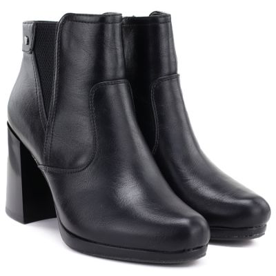 4. Damen-Ankle-Boots mit Blockabsatz und Plateau, gefüttert, schwarz, M.Daszyński AF125B-1