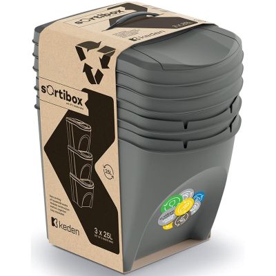 6. Mülltonnen 25 l Sortibox Set 3-teilig Graustein