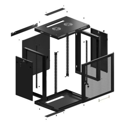14. Wandregalschrank 19" 12U 600X450 SCHWARZ PERFORIERT TÜR LANBERG (FLAT PACK)