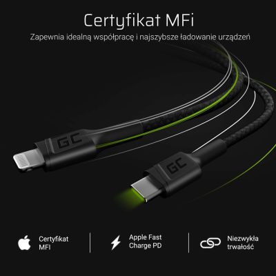 4. GREEN CELL CABLE KABGC07 GC POWER STREAM USB-C - LIGHTNING 100CM (MFI-ZERTIFIZIERT)