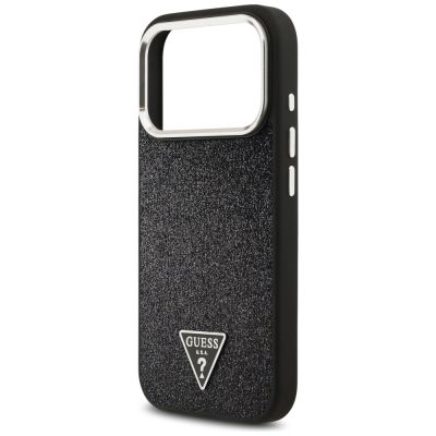 6. Guess Glitter Triangle Logo MagSafe Case für iPhone 17 Pro - Schwarz