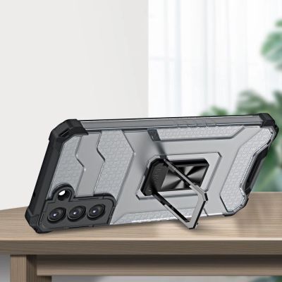 2. Crystal Ring Case robuste Kickstand TPU/PC Panzer Handyhülle Hard Case für Samsung Galaxy S22+ (S22 Plus) grün