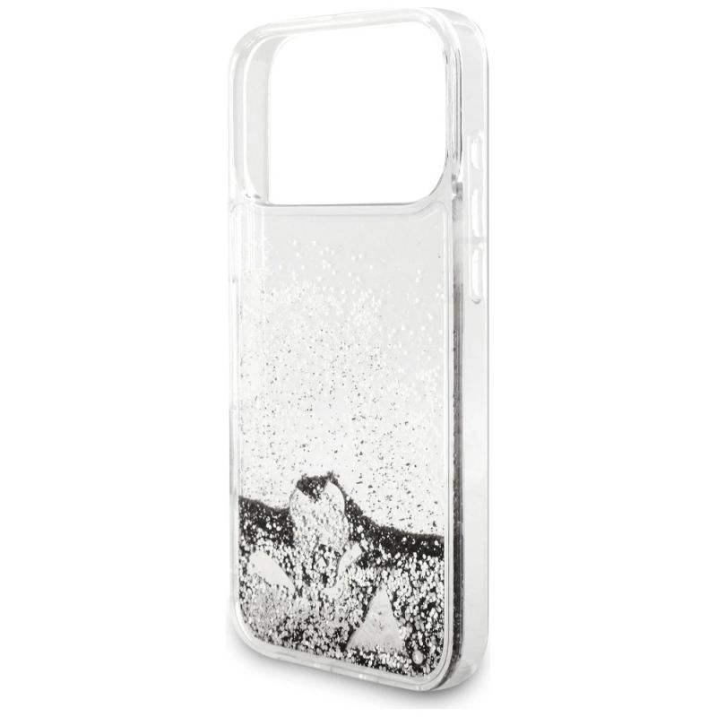 6. Guess Liq Hülle Glitter Charms für iPhone 17 Pro - Silber