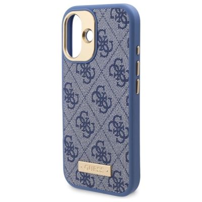 6. Guess 4G Logo Plate MagSafe Hülle für iPhone 16 - Blau