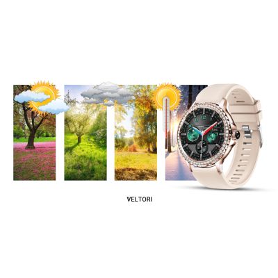 23. VELTORI VT320-1 Damen-Smartwatch, Goldarmband + rosa Silikonarmband
