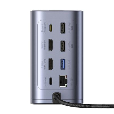 2. Baseus NU1 Air Spacemate Hub 12-in-1 USB-C Dockingstation – 2x HDMI 4K@60Hz, 2x USB-C 10 Gbit/s, 2x USB-A 5 Gbit/s, 2x USB-A (480 Mbit/s), RJ45, SD/microSD 3.0, USB-C (PD) – Grau