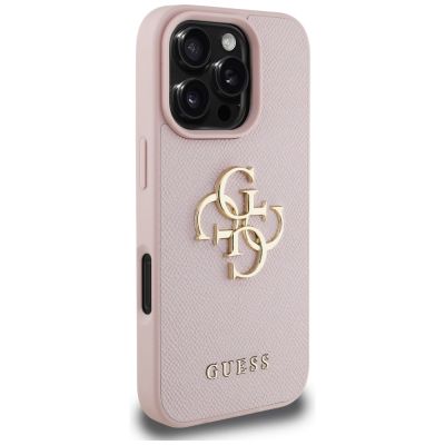 4. Guess Grained Big 4G Logo Small Classic Logo Case für iPhone 16 Pro - Pink