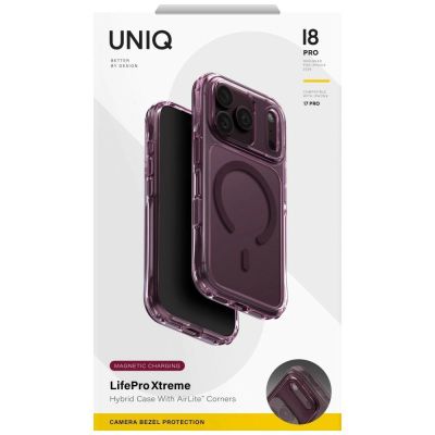 7. Uniq LifePro Xtreme Magclick Ladehülle für iPhone 18 Pro / 17 Pro – Transparentes Burgunderrot
