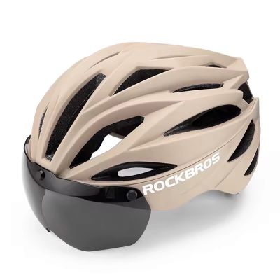 Rockbros Fahrradhelm mit Visier, abnehmbarer UV-Schutzbrille, Unisex – Braun