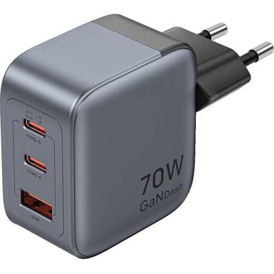 Vention 70W GaN PD Ladegerät, 1x USB-A, 2x USB-C, Schwarz