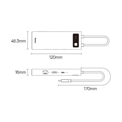 26. Baseus Metal Gleam Series HUB 7-in-1 Dockingstation USB Typ C - 1 x HDMI / 1 x VGA / 3 x USB 3.2 Gen. 1 / 1 x Power Delivery / 1 x RJ-45 Ethernet grau (WKWG040013)