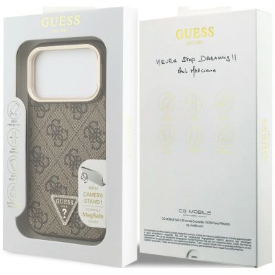 8. Guess 4G PU Triangle Logo & Stand Camera MagSafe Hülle für iPhone 18 Pro Max / 17 Pro Max – braun
