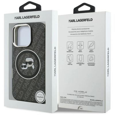 8. Karl Lagerfeld IML Glitter Karl & Choupette Heads Logo MagSafe Hülle für iPhone 16 Pro Max - Schwarz