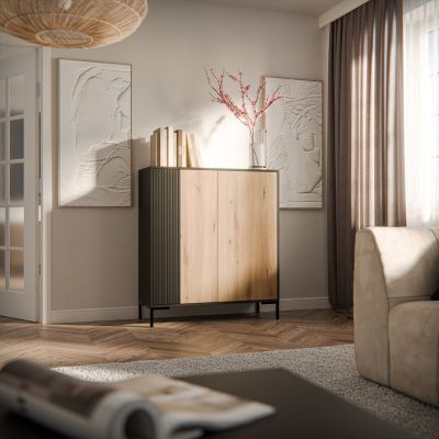 3. MERCI Kommode 100x40x129 schwarz/Eiche (Artisan)