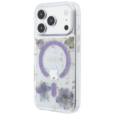 2. Guess Resin Flowers Glitter MagSafe Hülle für iPhone 18 Pro Max / 17 Pro Max - Lila