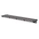 9. Hochdichtes Patchpanel 19 Zoll, 24x RJ45, LSA-Level, Cat. 6, geschirmt, 0,5 HE, schwarz, Kabelführung