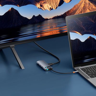 7. Baseus Metal Gleam 7in1 HDMI 4K 60Hz USB-C Hub / 3x USB 3.0 / USB-C PD / SD / microSD - Grau