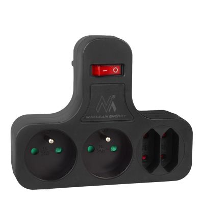 8. MACLEAN Vierfachsteckdose mit Schalter, Stabilisierungsfuß, Typ E, 2 x 2,5 A, 2 x 16 A MCE224 E/B