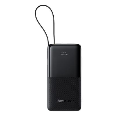 Baseus Bipow 2 20000mAh 20W Powerbank mit Digitalanzeige und integriertem USB-C-Kabel – Schwarz