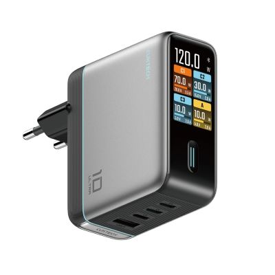 Cuktech AD1204U 120W Wandladegerät mit Display und USB-C-Kabel – Silber