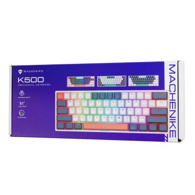 5. Machenike K500-B61 Kabelgebundene mechanische Gaming-Tastatur mit Hintergrundbeleuchtung und blauen Schaltern – Blau und Weiß