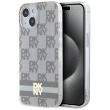 DKNY IML Checkered Mono Pattern & Printed Stripes MagSafe-Hülle für iPhone 15 / 14 / 13 – Beige