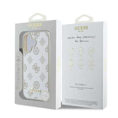 8. Guess MagSafe Hülle mit Pfingstrosen-Schriftzug für iPhone 16 – Weiß