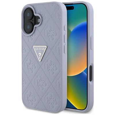 Guess Hot Stamp 4G Pattern Triangle Metal Logo iPhone 16 Hülle - Lila