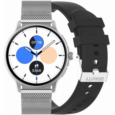 GRAVITY GT12-7 Damen-Smartwatch, schwarzes Silikonarmband + silbernes Armband
