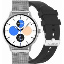 GRAVITY GT12-7 Damen-Smartwatch, schwarzes Silikonarmband + silbernes Armband